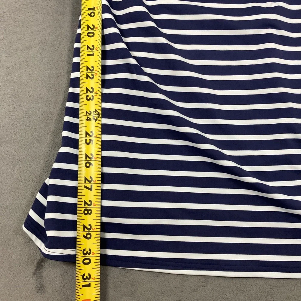 Lands End Navy Blue White Striped Swim Dress Underwire 10P Nautical Swimwear